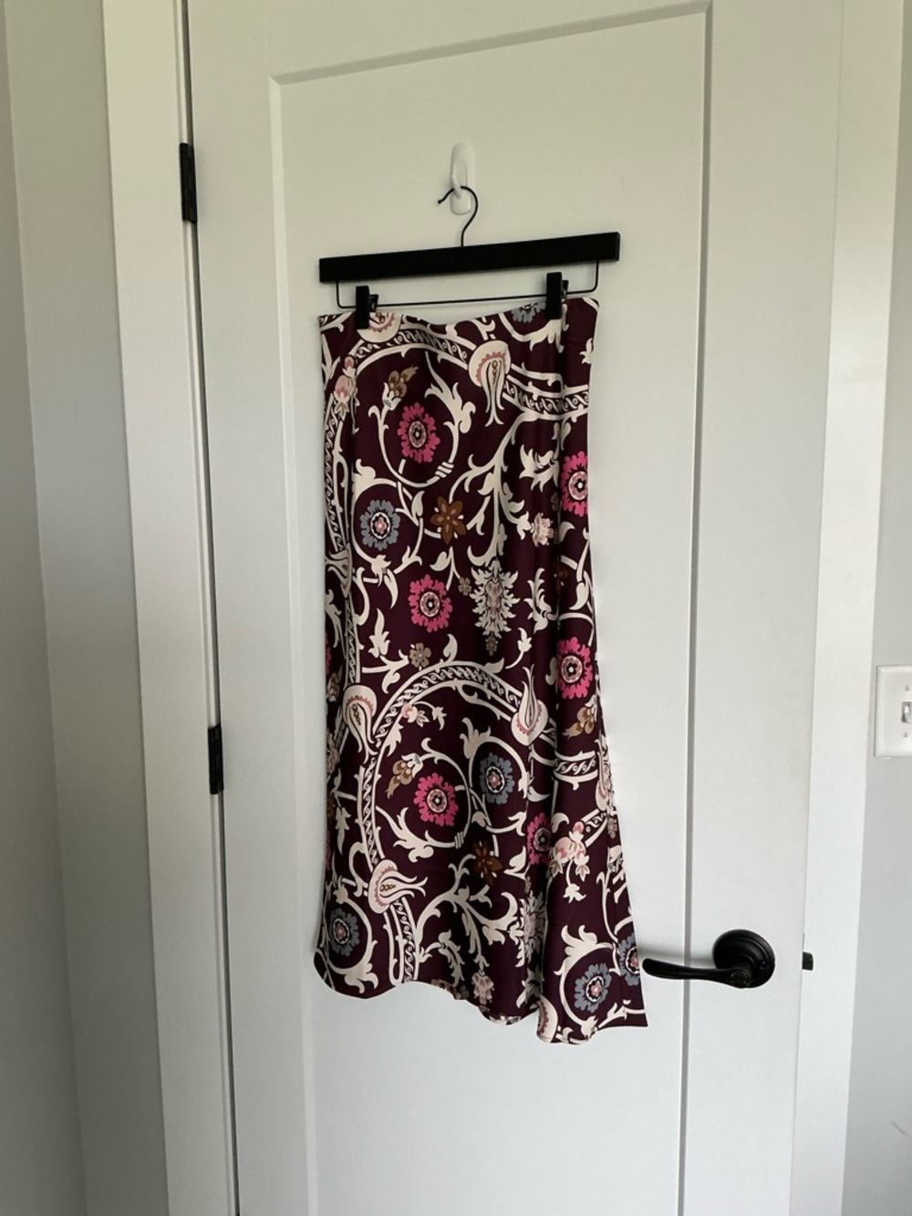 Ann Taylor Burgundy Floral Midi Skirt with Pink Accents
